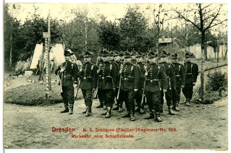 07124-Dresden-1906-Rückkehr vom Schießstande, Königlich Sächsisches Schützen-Regiment-Brück & Sohn Kunstverlag