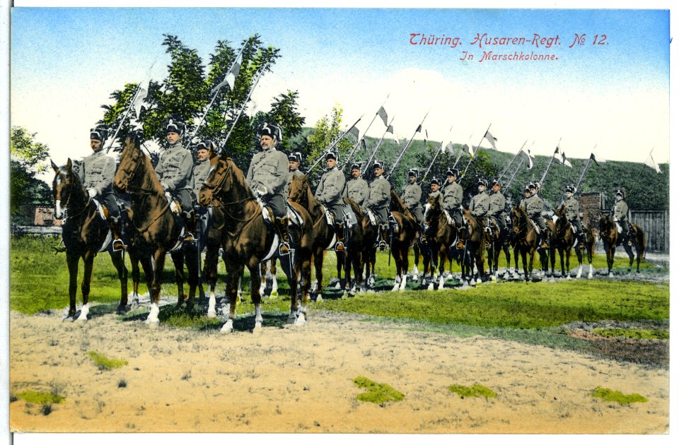 07621-Torgau-1906-Thüringisches Husaren-Regiment Nr. 12 - In Marschkolonne-Brück & Sohn Kunstverlag