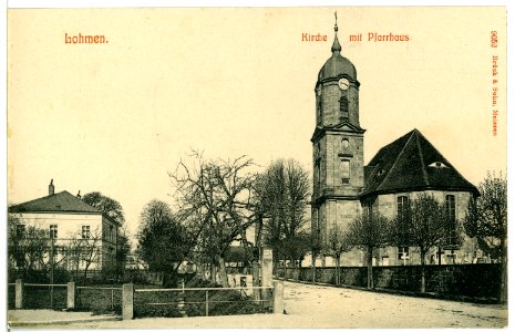 09052-Lohmen-1907-Kirche mit Pfarrhaus-Brück & Sohn Kunstverlag
