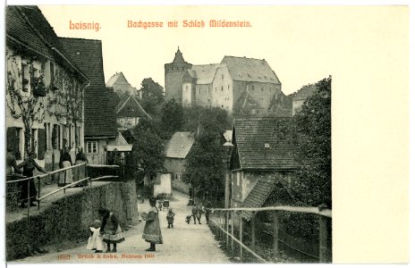 06521-Leisnig-1905-Bachgasse mit Schloß Mildenstein-Brück & Sohn Kunstverlag