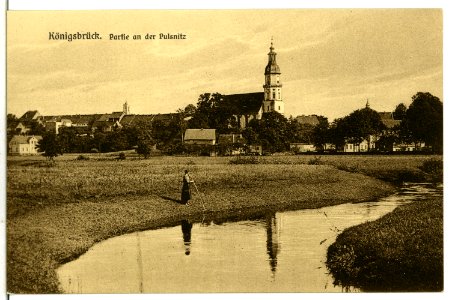 07084-Königsbrück-1906-Blick von der Pulsnitz auf die Kirche-Brück & Sohn Kunstverlag