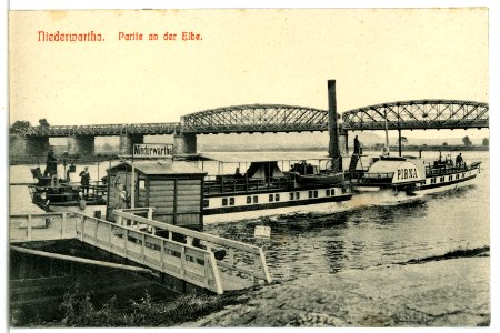 07053-Niederwartha-1906-Elbebrücke mit Dampfer Pirna, Dampferanlegestelle-Brück & Sohn Kunstverlag