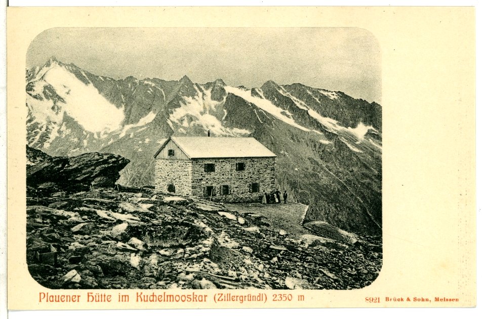 08921-Zillergründl-1907-Plauener Hütte im Kuchelmooskar-Brück & Sohn Kunstverlag