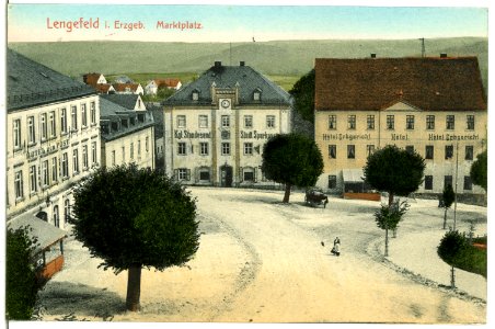 06949-Lengefeld-1906-Marktplatz, Hotel zur Post - Hotel Erbgericht-Brück & Sohn Kunstverlag