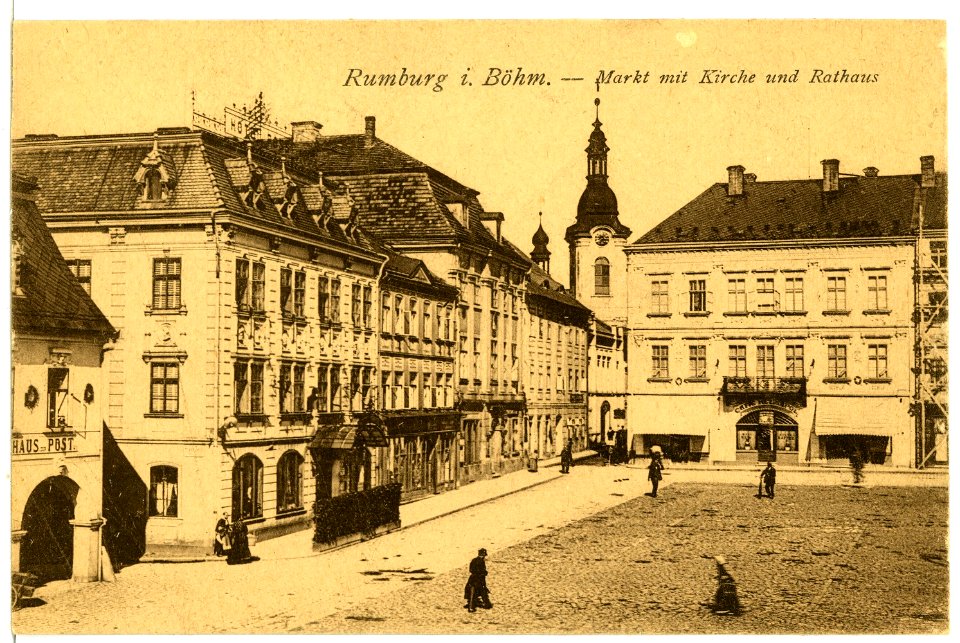 06498-Rumburg-1905-Markt mit Kirche und Rathaus-Brück & Sohn Kunstverlag