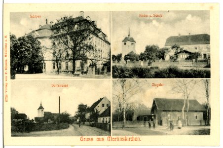 06758-Martinskirchen-1905-Schloß, Kirche, Schule, Ziegelei, Dorfstraße-Brück & Sohn Kunstverlag