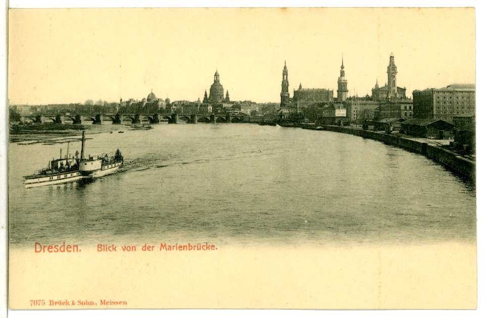 07075-Dresden-1906-Blick von der Marienbrücke auf die Elbe mit Dampfer-Brück & Sohn Kunstverlag