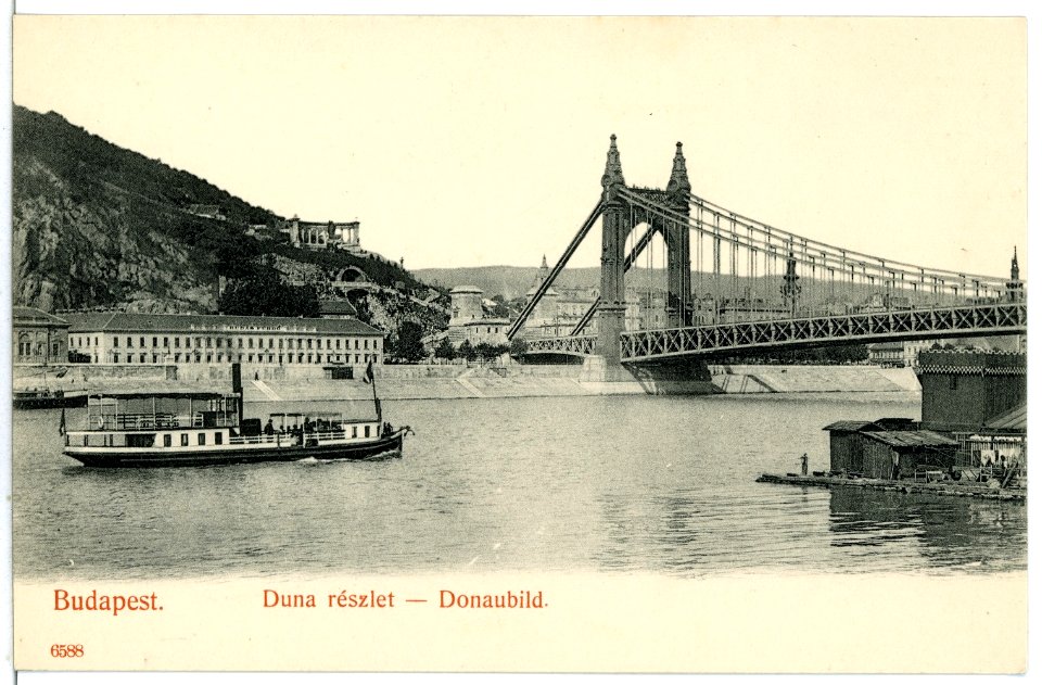06588-Budapest-1905-Donaubrücke mit Dampfschiff-Brück & Sohn Kunstverlag