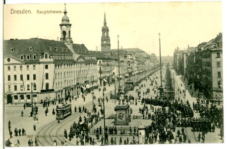 07067-Dresden-1906-Hauptstraße, Dreikönigskirche, Goldener Reiter-Brück & Sohn Kunstverlag