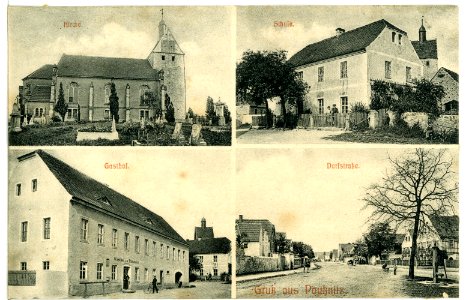 08920-Paußnitz-1907-Kirche, Schule, Gasthof, Dorfstraße-Brück & Sohn Kunstverlag