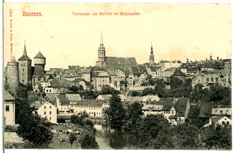 06981-Bautzen-1906-Stadtansicht von Südosten mit Bürgergarten-Brück & Sohn Kunstverlag