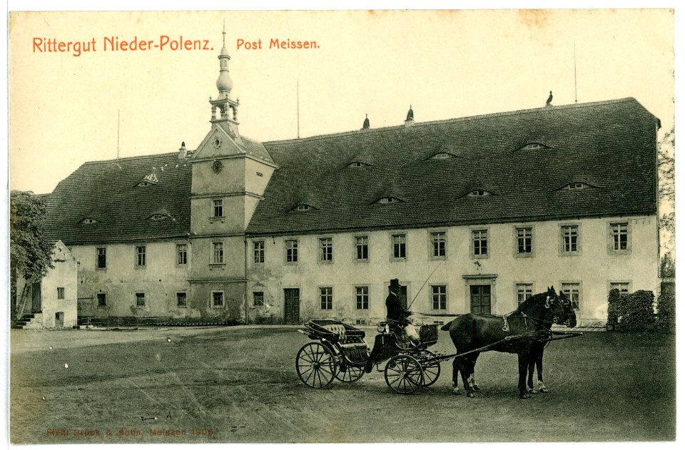 08039-Polenz-1906-Rittergut Niederpolenz mit Kutschwagen-Brück & Sohn Kunstverlag