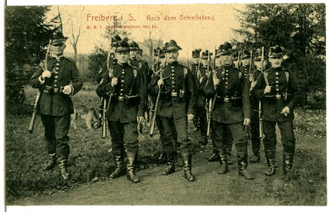 07091-Freiberg-1906-1. Königlich Sächsisches Jäger-Bataillon Nr. 12 - Nach dem Schießstand-Brück & Sohn Kunstverlag