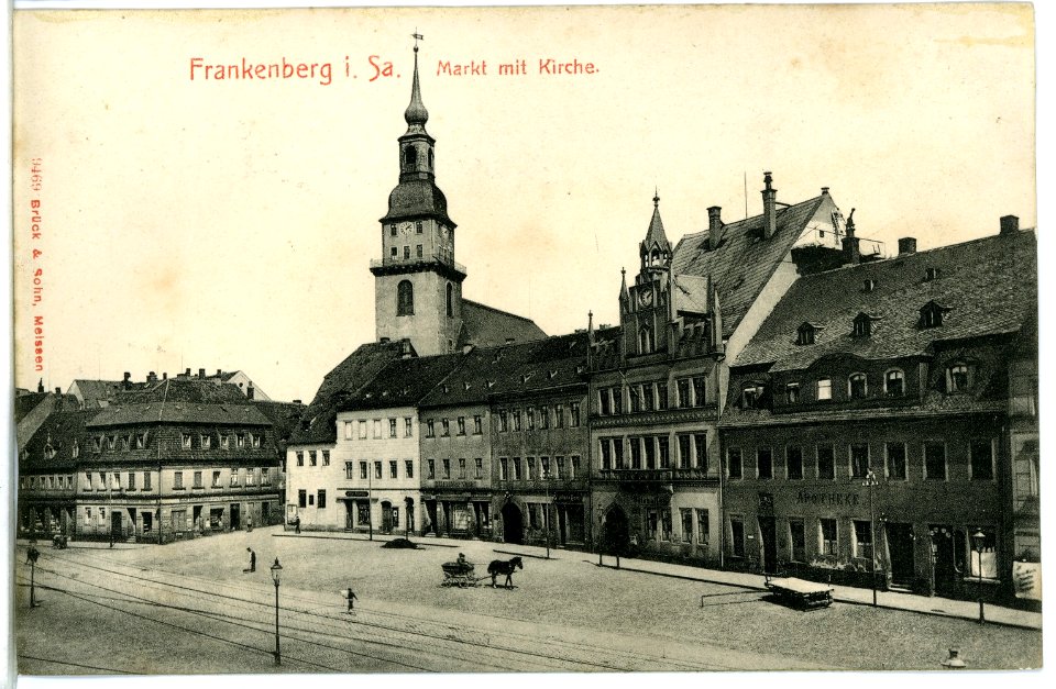 09469-Frankenberg-1908-Markt mit Kirche-Brück & Sohn Kunstverlag
