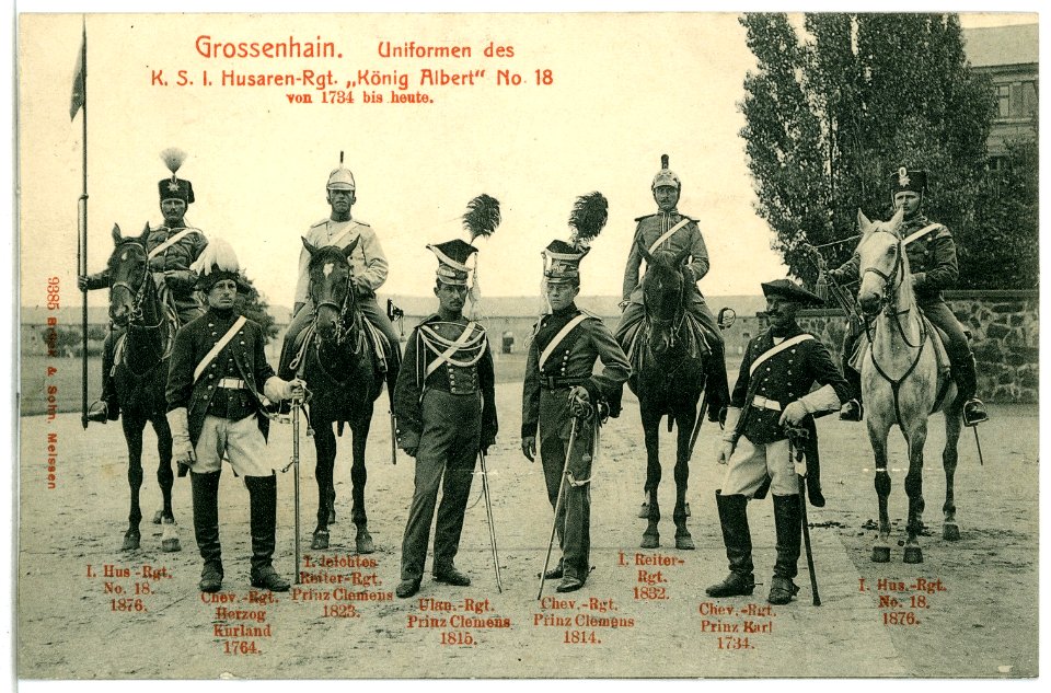 09385-Großenhain-1907-Uniformen des Königlich Sächsischen Husaren-Regiments-Brück & Sohn Kunstverlag