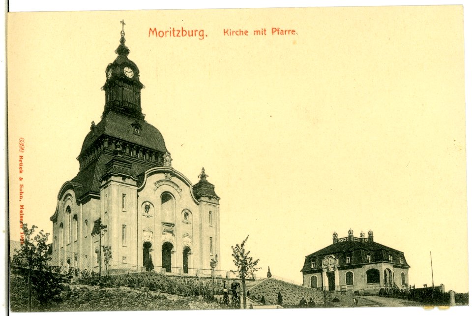 06399-Moritzburg-1905-Kirche mit Pfarre-Brück & Sohn Kunstverlag