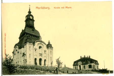 06399-Moritzburg-1905-Kirche mit Pfarre-Brück & Sohn Kunstverlag