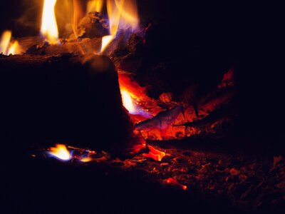 Fireplace flames wood photo