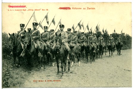 09377-Großenhain-1907-Einzug in Kolonne zu Zweien - Husaren-Regiment Nr. 18-Brück & Sohn Kunstverlag