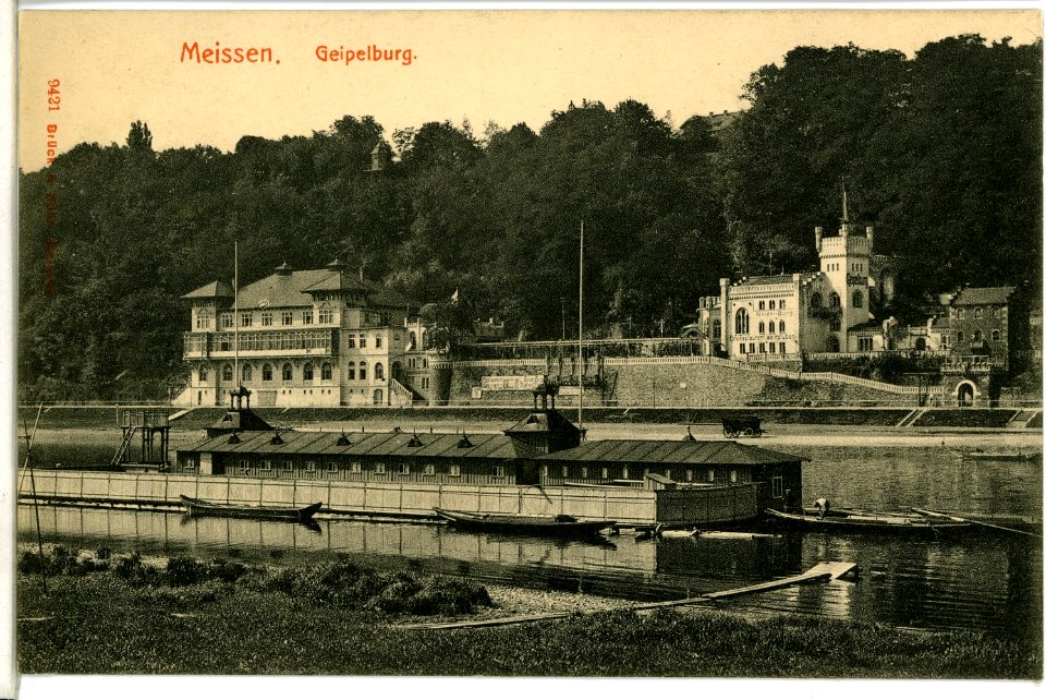 09421-Meißen-1908-Geipelburg und Badeanstalt an der Elbe-Brück & Sohn Kunstverlag