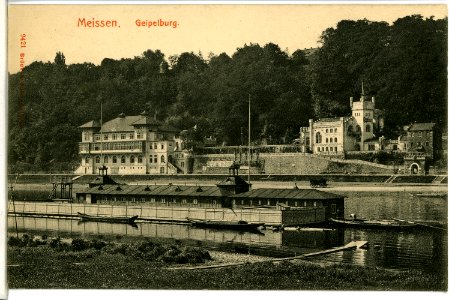 09421-Meißen-1908-Geipelburg und Badeanstalt an der Elbe-Brück & Sohn Kunstverlag