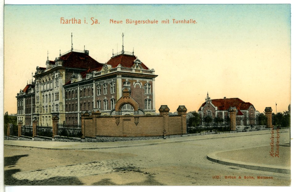 09027-Hartha-1907-Neue Bürgerschule mit Turnhalle-Brück & Sohn Kunstverlag