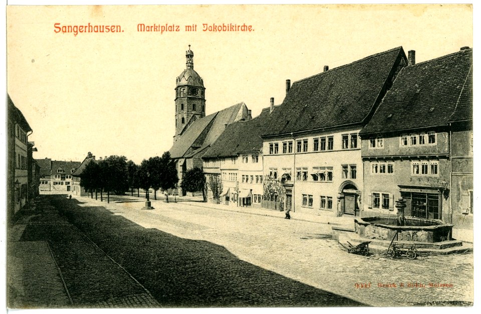 09000-Sangerhausen-1907-Marktplatz mit Jakobikirche-Brück & Sohn Kunstverlag