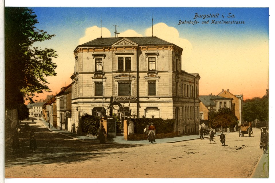 09553-Burgstädt-1908-Bahnhofstraße mit Karolinenstraße-Brück & Sohn Kunstverlag