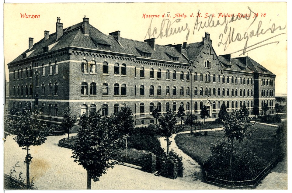 09452-Wurzen-1908-Kaserne der 1. Abteilung des Königlich Sächsischen Feld-Artillerie-Regiment Nr. 78-Brück & Sohn Kunstverlag