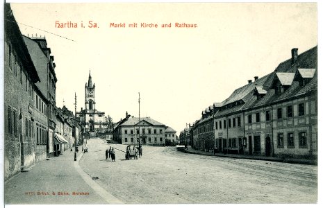 09023-Hartha-1907-Markt mit Kirche & Rathaus-Brück & Sohn Kunstverlag