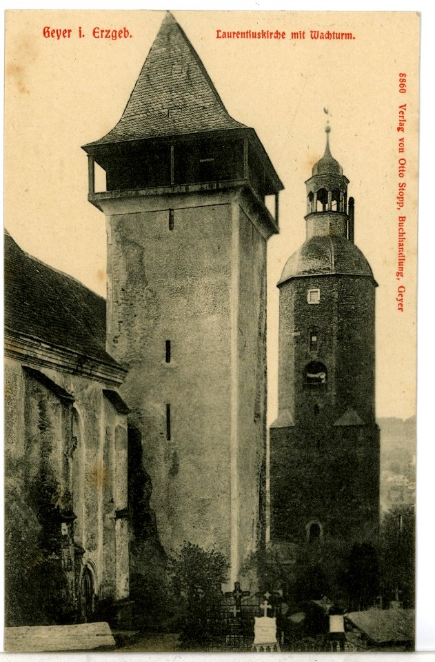 08860-Geyer-1907-Laurentiuskirche mit Wachturm-Brück & Sohn Kunstverlag