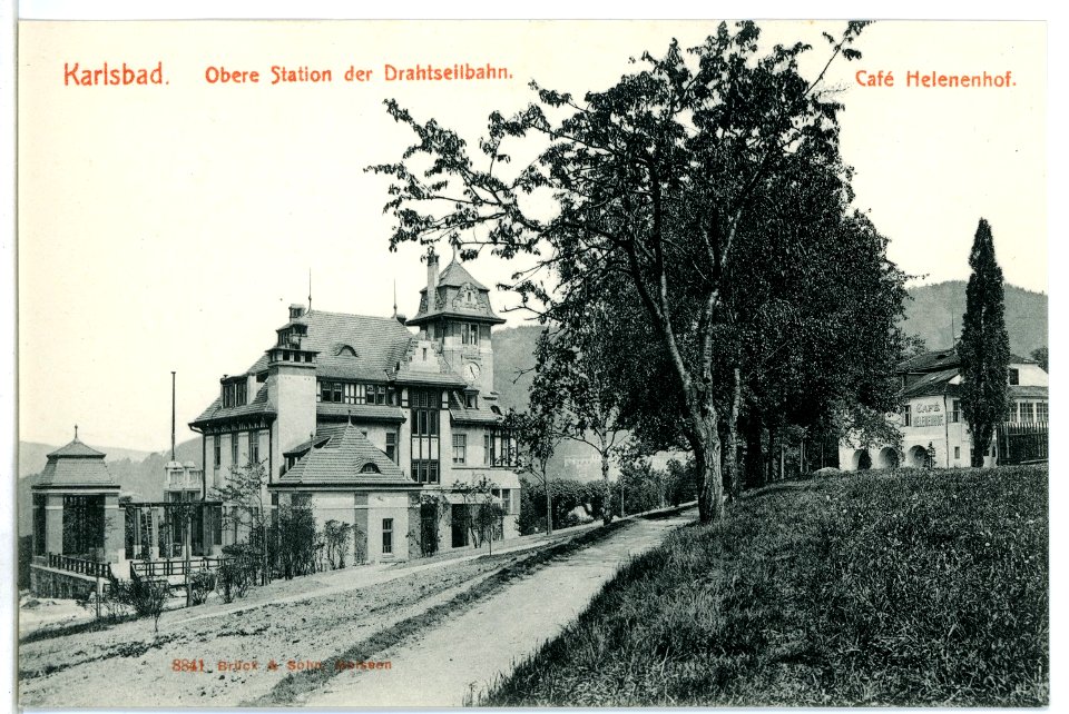 08841-Karlsbad-1907-Obere Station der Drahtseilbahn, Cafe Helenenhof-Brück & Sohn Kunstverlag