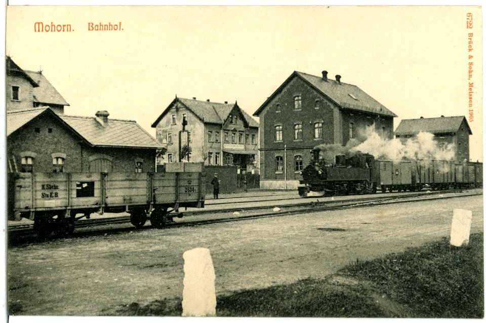06722-Mohorn-1905-Bahnhof mit Güterzug-Brück & Sohn Kunstverlag