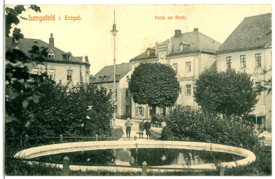 06946-Lengefeld-1906-Springbrunnen am Markt-Brück & Sohn Kunstverlag