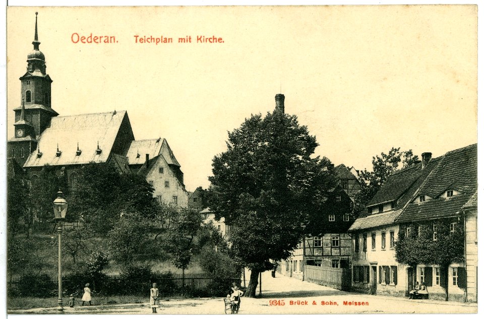 09345-Oederan-1907-Teichplan mit Kirche-Brück & Sohn Kunstverlag