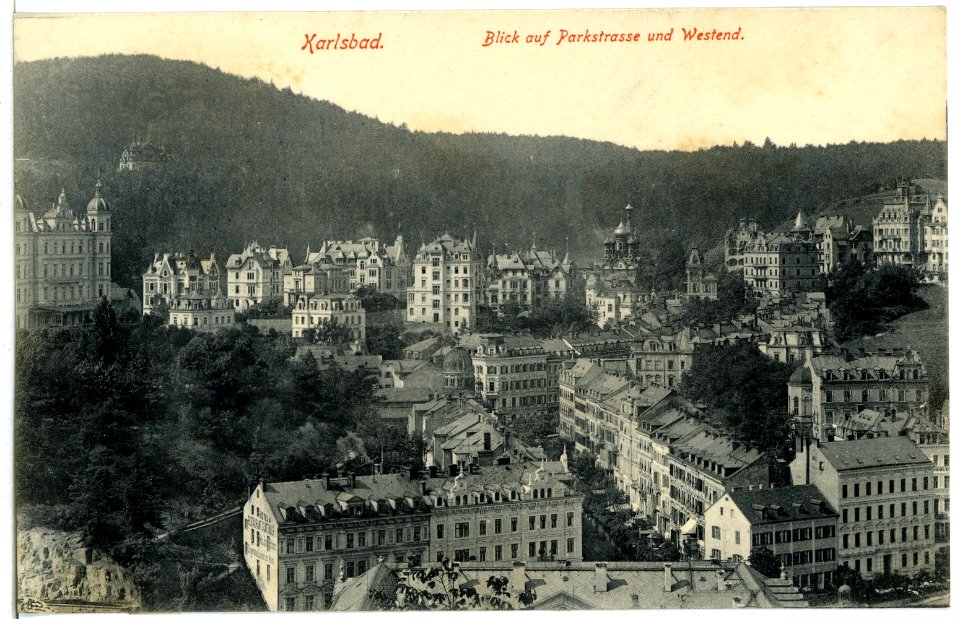 08990-Karlsbad-1907-Blick auf Parkstraße und Westend-Brück & Sohn Kunstverlag