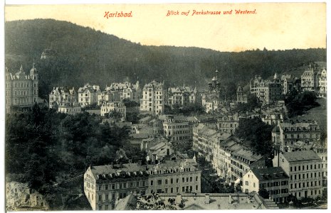 08990-Karlsbad-1907-Blick auf Parkstraße und Westend-Brück & Sohn Kunstverlag