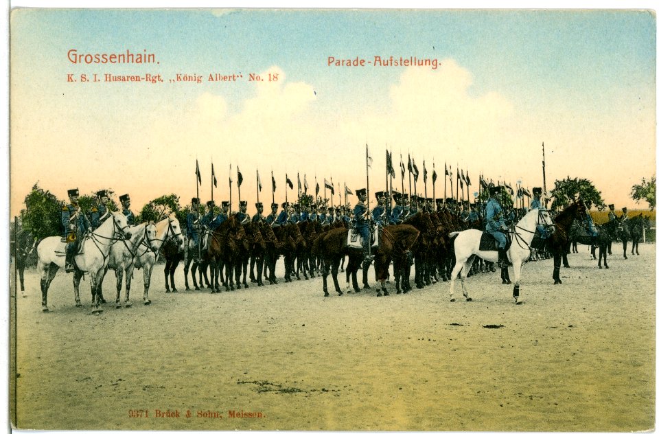 09371-Großenhain-1907-Parade Aufstellung - Husaren-Regiment Nr. 18-Brück & Sohn Kunstverlag