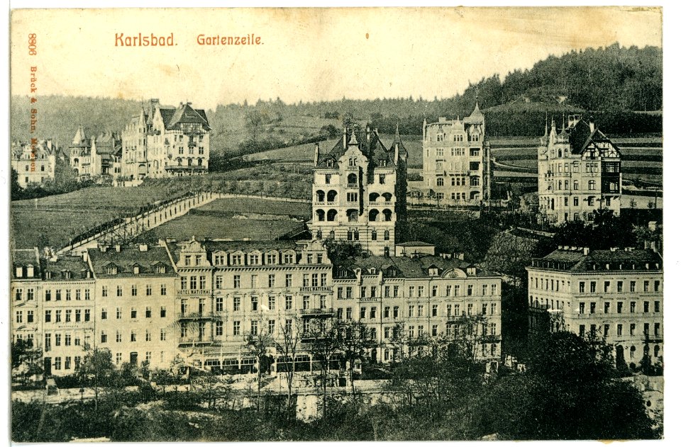 08806-Karlsbad-1907-Hotel National, Gartenzeile-Brück & Sohn Kunstverlag