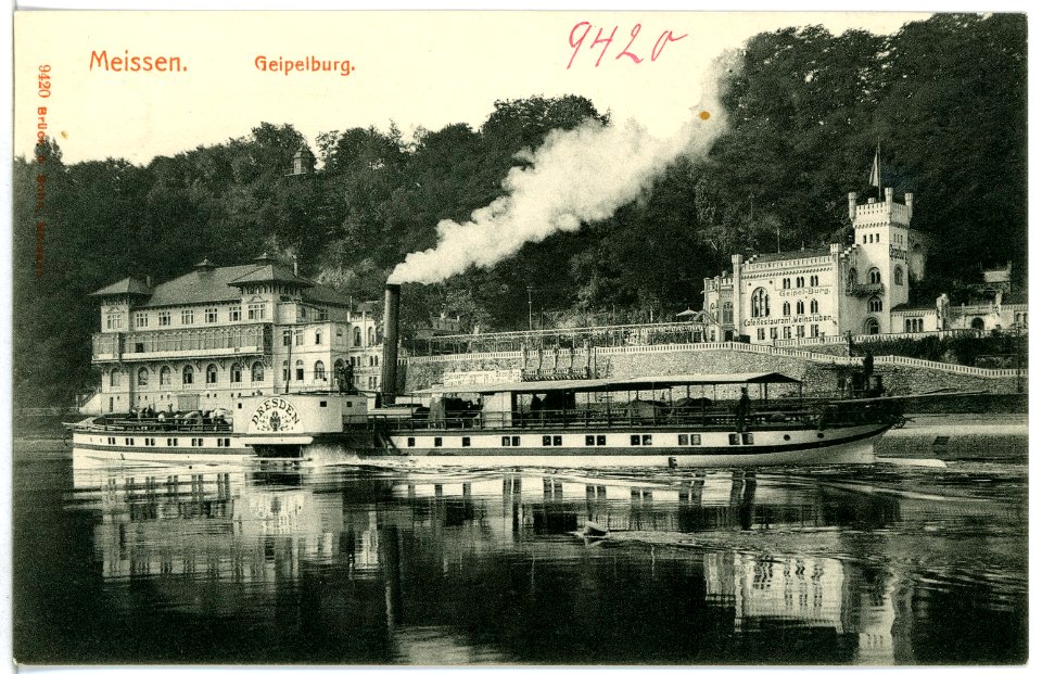 09420-Meißen-1908-Geipelburg mit Dampfer Dresden-Brück & Sohn Kunstverlag