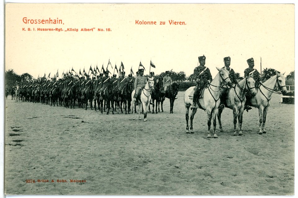 09374-Großenhain-1907-Kolonne zu Vieren - Husaren-Regiment Nr. 18-Brück & Sohn Kunstverlag