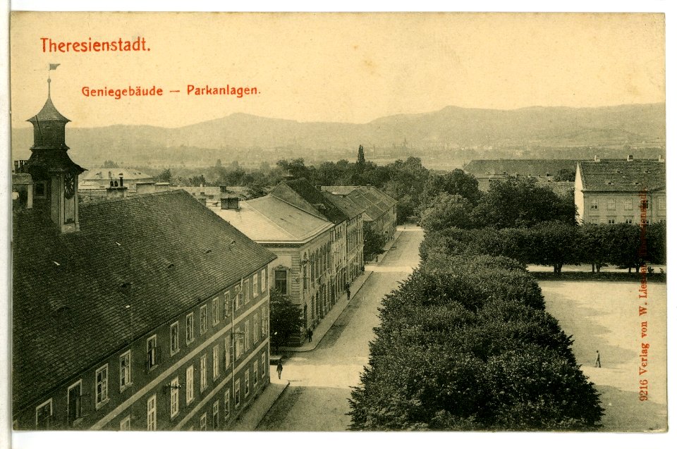 09216-Theresienstadt-1907-Geniegebäude - Parkanlagen-Brück & Sohn Kunstverlag