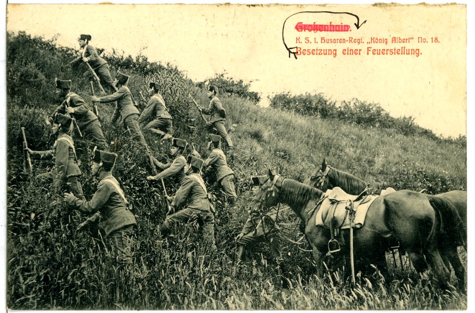 09369-Großenhain-1907-Besetzung einer Feuerstellung - Husaren-Regiment Nr. 18-Brück & Sohn Kunstverlag