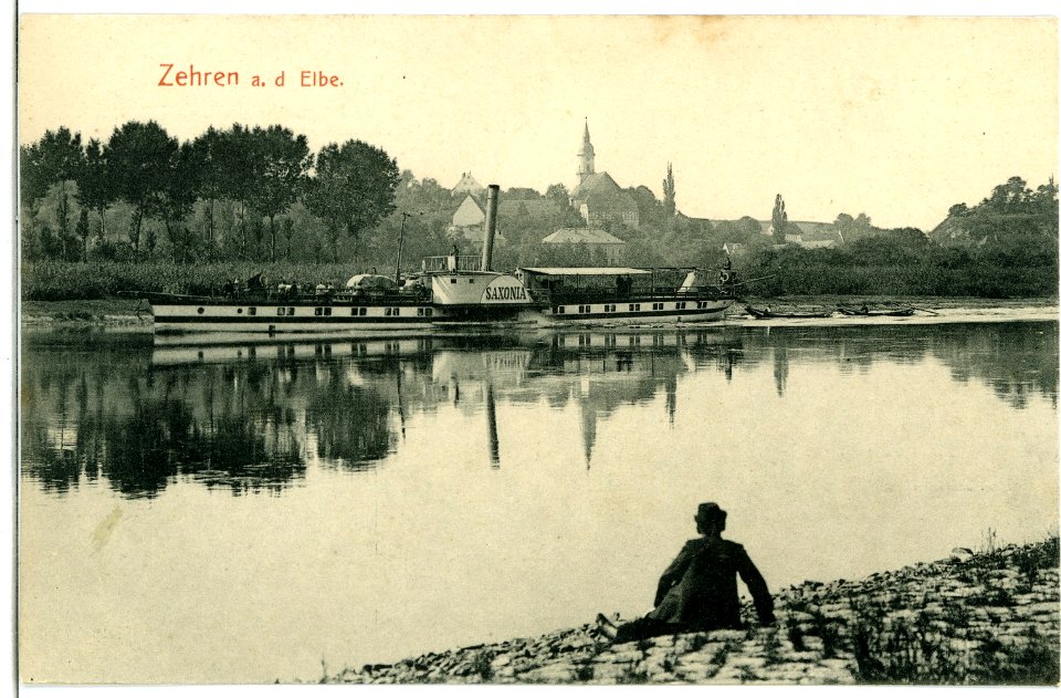 09462-Zehren-1908-Blick auf Zehren mit Dampfer Saxonia-Brück & Sohn Kunstverlag