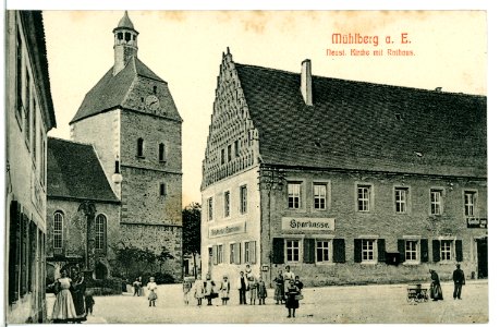 09472-Mühlberg-Elbe-1908-Neustädter Kirche mit Rathaus-Brück & Sohn Kunstverlag photo