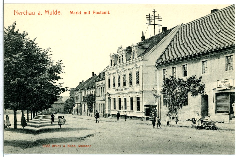 09233-Nerchau-1907-Markt mit Postamt-Brück & Sohn Kunstverlag