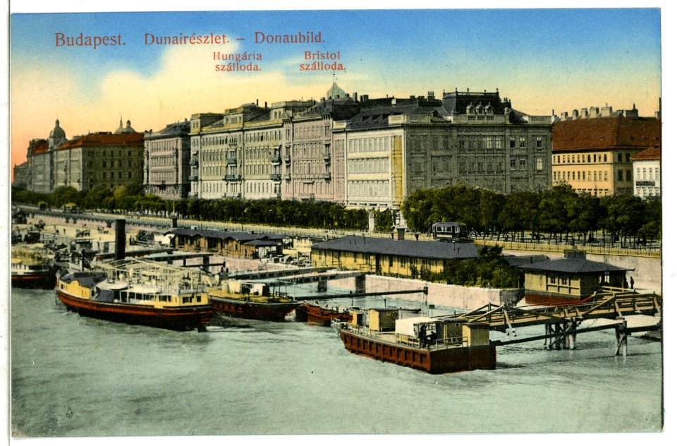 09488-Budapest-1908-Donaubild mit Schiffsanlegeplatz-Brück & Sohn Kunstverlag