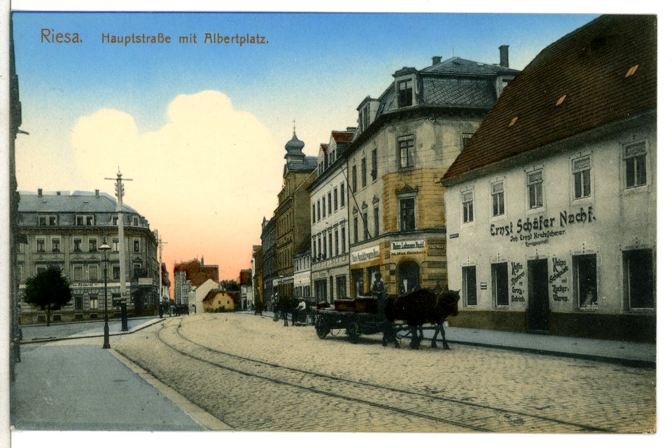 09536-Riesa-1908-Hauptstraße mit Albertplatz-Brück & Sohn Kunstverlag