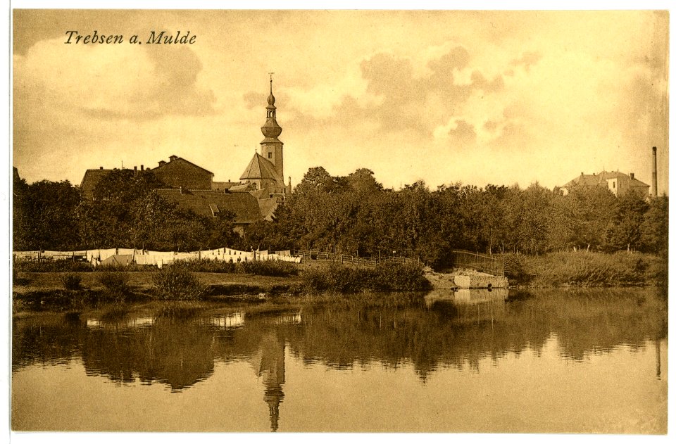 08066-Trebsen-1906-Blick zur Kirche-Brück & Sohn Kunstverlag
