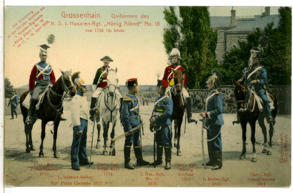 09384-Großenhain-1907-Uniformen des Königlich Sächsischen Husaren-Regiments-Brück & Sohn Kunstverlag